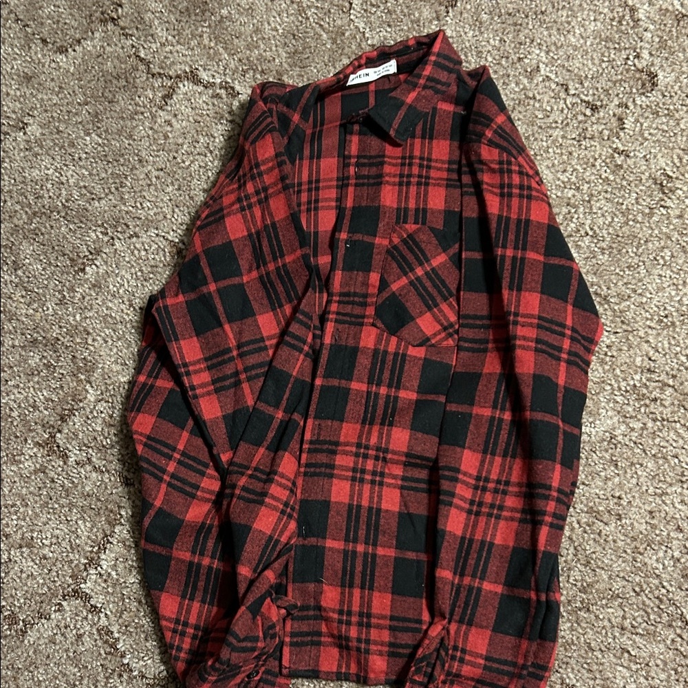 SHEIN Red and Black Checkered Shirt